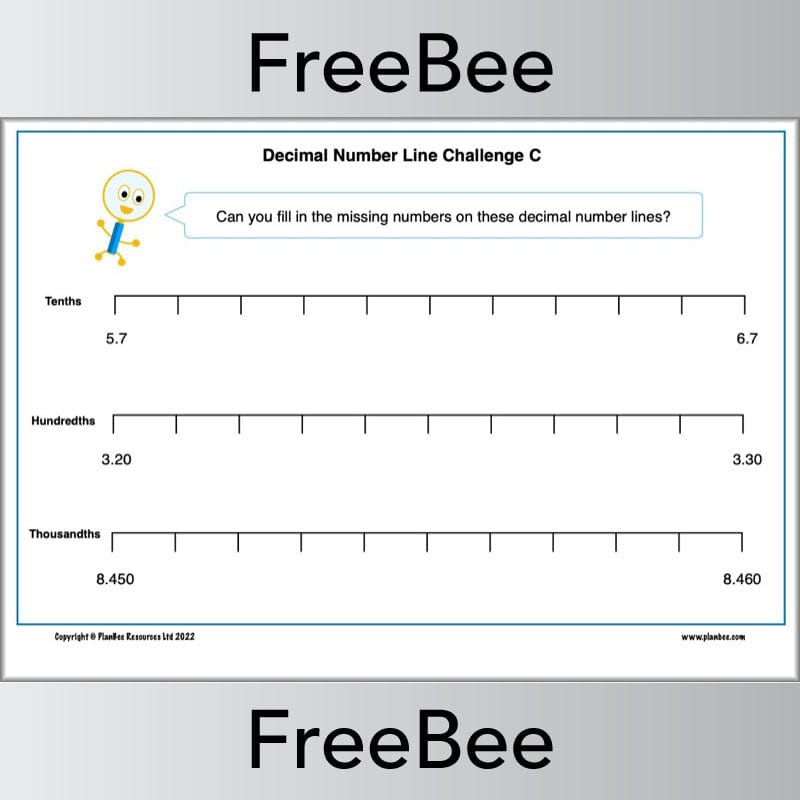 PlanBee FREE Decimal Number Line Poster and Worksheets by PlanBee
