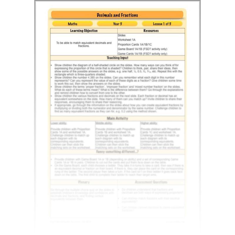 PlanBee Decimals & Fractions - Complete Set of Five Lessons for Year 5