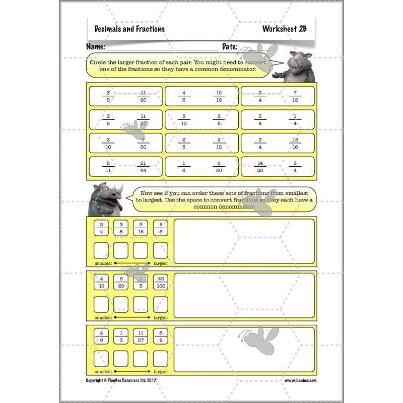 PlanBee Decimals & Fractions - Complete Set of Five Lessons for Year 5
