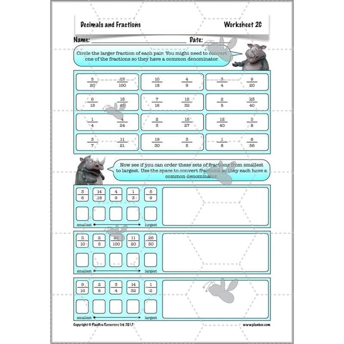 PlanBee Decimals & Fractions - Complete Set of Five Lessons for Year 5
