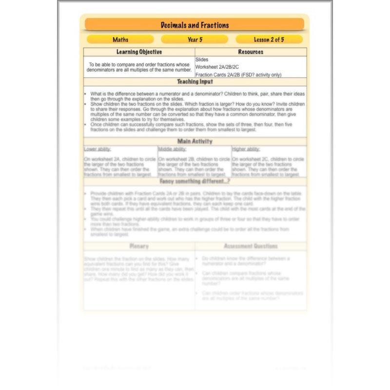 PlanBee Decimals & Fractions - Complete Set of Five Lessons for Year 5