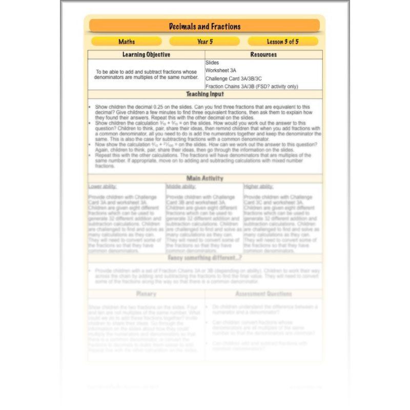 PlanBee Decimals & Fractions - Complete Set of Five Lessons for Year 5