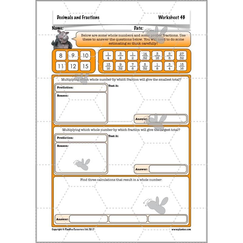 PlanBee Decimals & Fractions - Complete Set of Five Lessons for Year 5