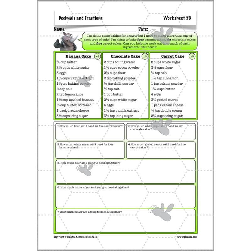 PlanBee Decimals & Fractions - Complete Set of Five Lessons for Year 5