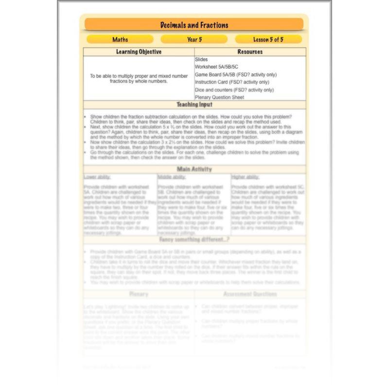PlanBee Decimals & Fractions - Complete Set of Five Lessons for Year 5