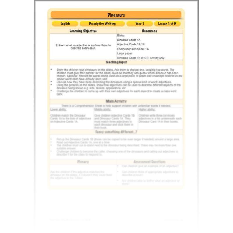 PlanBee Describing Dinosaurs Year 1 - Dinosaur Writing Activities KS1