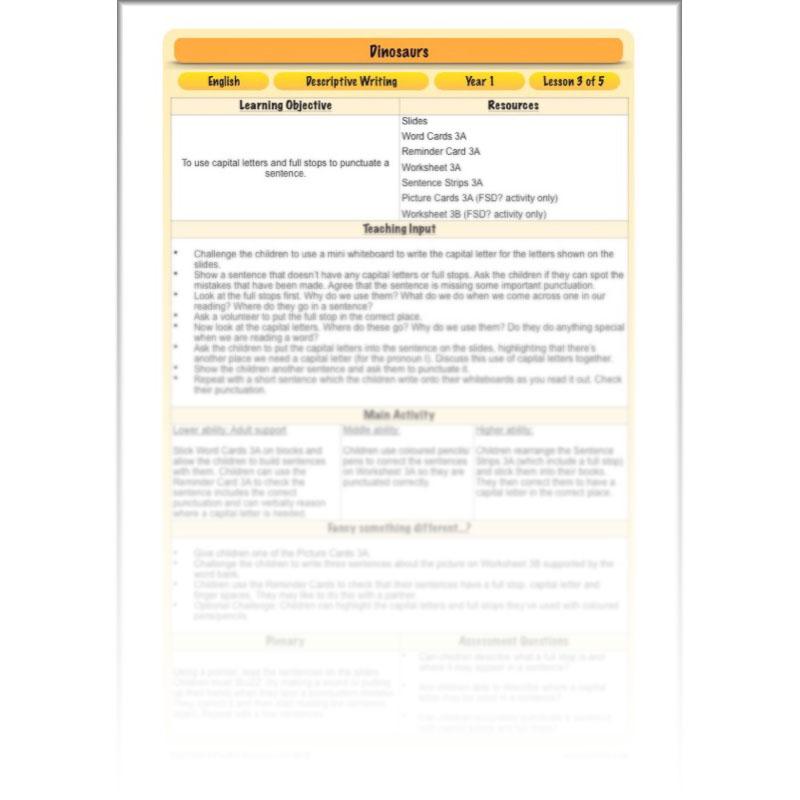 PlanBee Describing Dinosaurs Year 1 - Dinosaur Writing Activities KS1