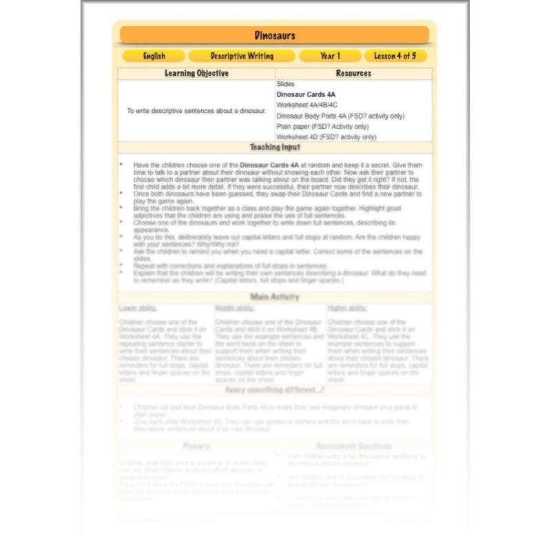 PlanBee Describing Dinosaurs Year 1 - Dinosaur Writing Activities KS1