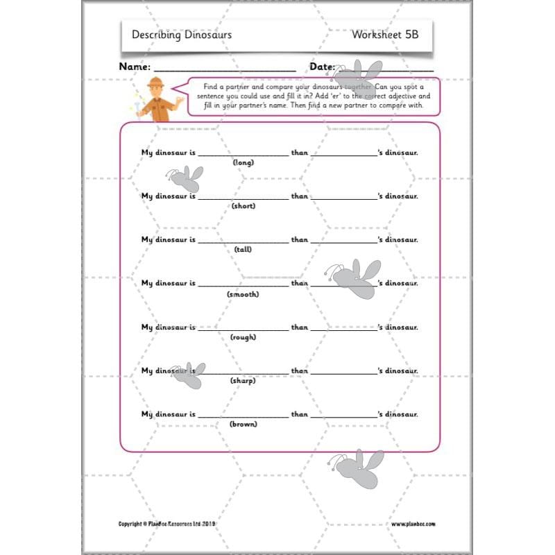 PlanBee Describing Dinosaurs Year 1 - Dinosaur Writing Activities KS1