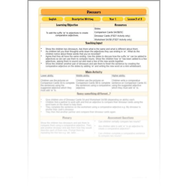 PlanBee Describing Dinosaurs Year 1 - Dinosaur Writing Activities KS1