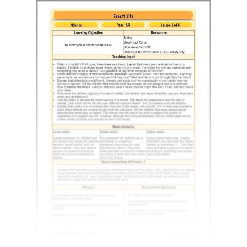 PlanBee Desert Life: KS2 Science Plans