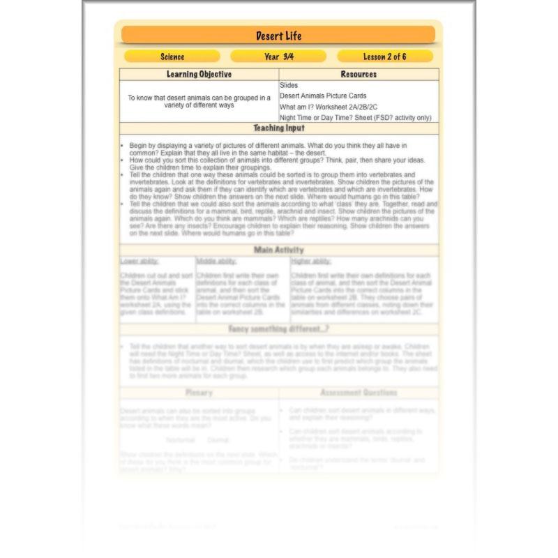 PlanBee Desert Life: KS2 Science Plans