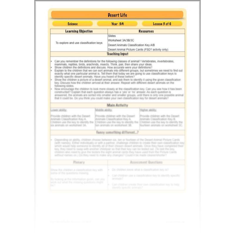 PlanBee Desert Life: KS2 Science Plans