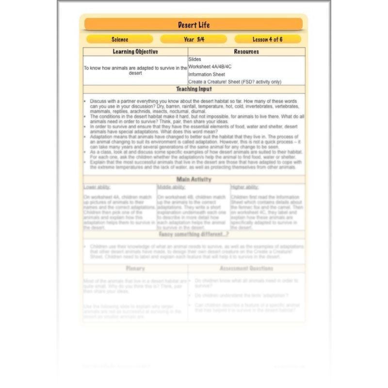 PlanBee Desert Life: KS2 Science Plans