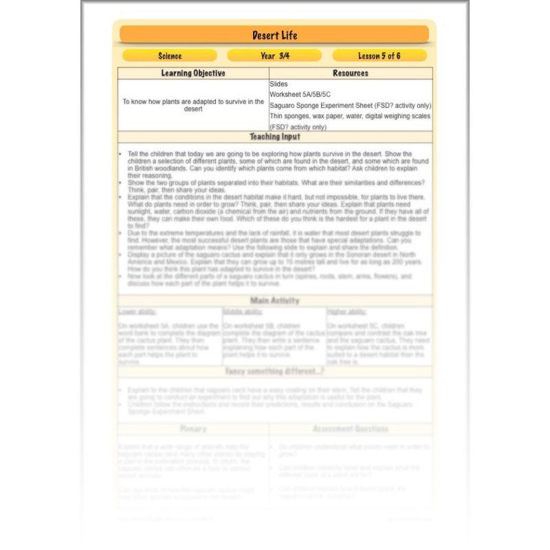PlanBee Desert Life: KS2 Science Plans