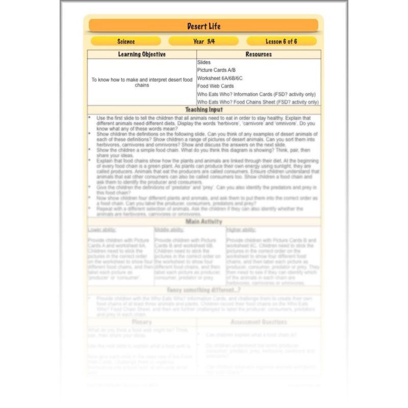 PlanBee Desert Life: KS2 Science Plans