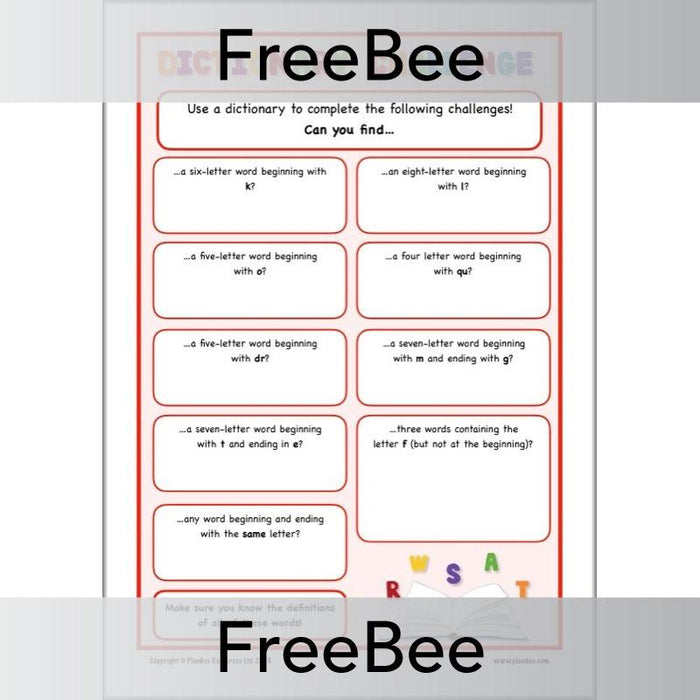 PlanBee Dictionary Challenge KS2 Free Printable by PlanBee