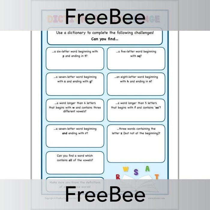 PlanBee Dictionary Challenge KS2 Free Printable by PlanBee