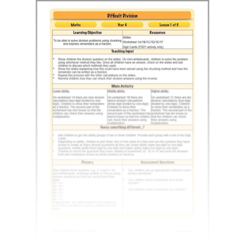PlanBee Difficult Division Year 6 Maths Lessons and Worksheets