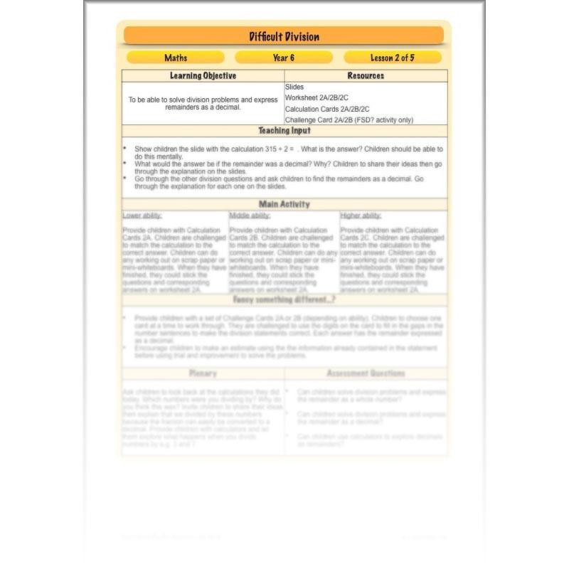 PlanBee Difficult Division Year 6 Maths Lessons and Worksheets