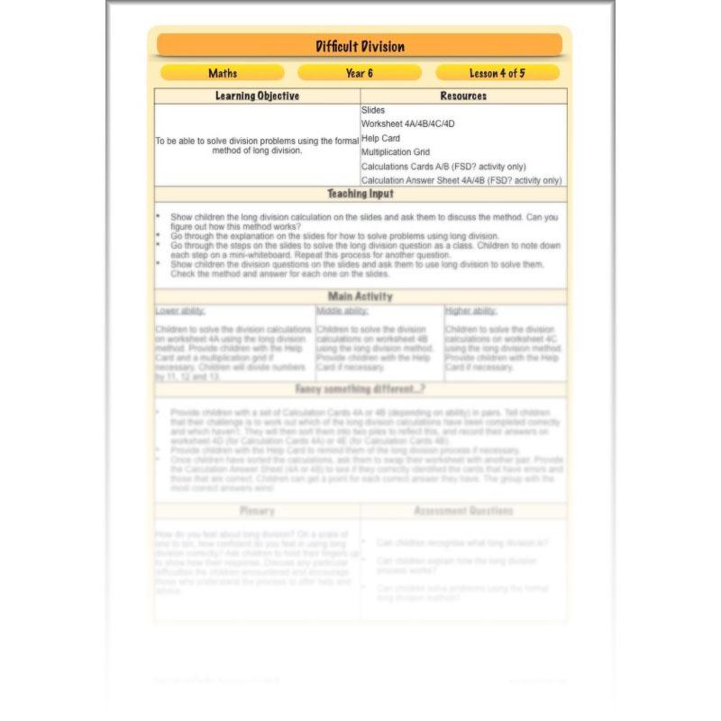 PlanBee Difficult Division Year 6 Maths Lessons and Worksheets