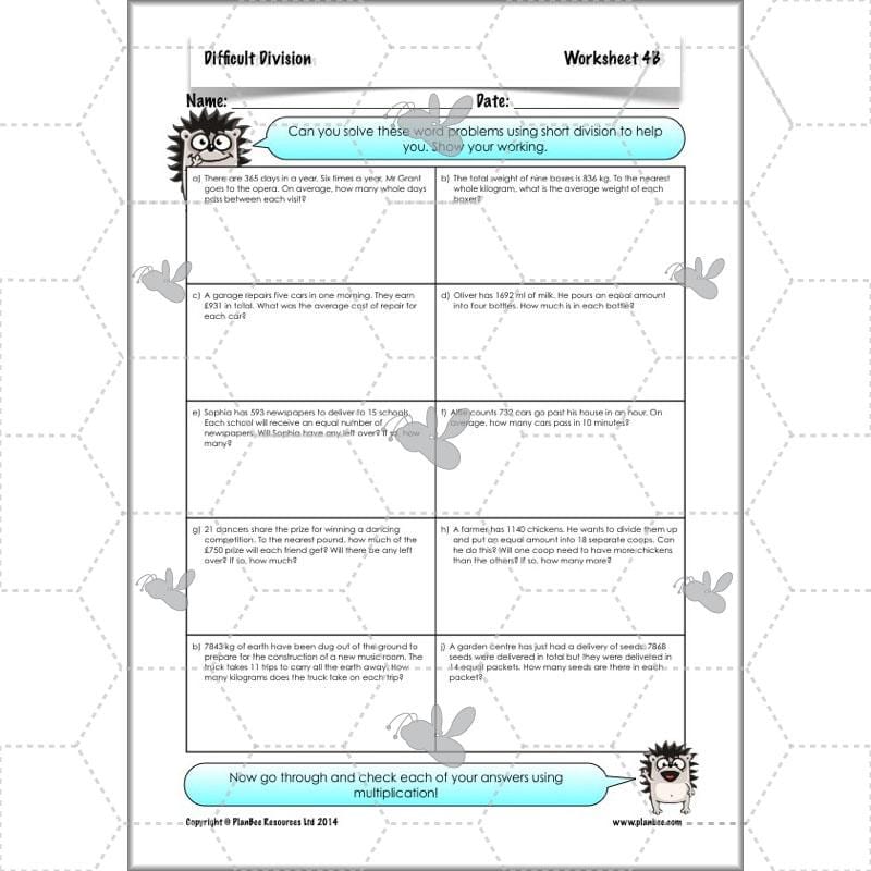 PlanBee Difficult Division Year 6 Maths Lessons and Worksheets
