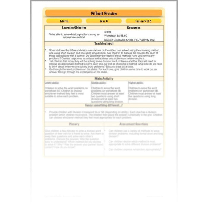 PlanBee Difficult Division Year 6 Maths Lessons and Worksheets