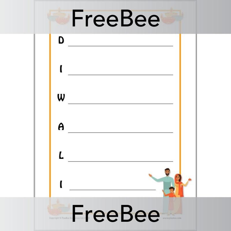 Free Printable Diwali Acrostic Poem Template by PlanBee
