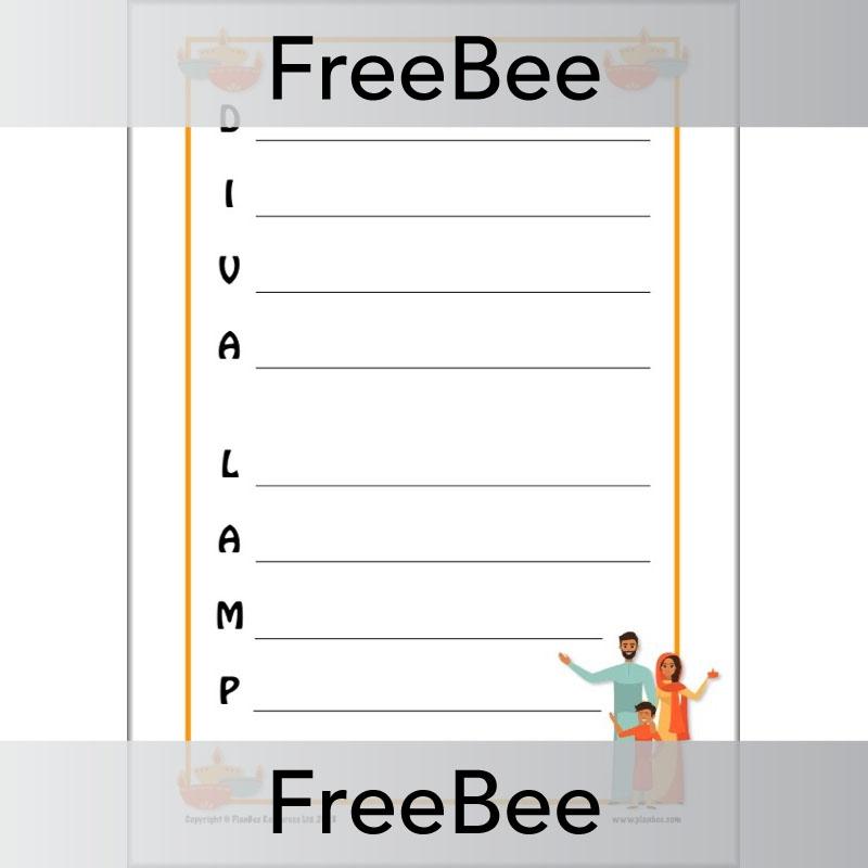 Free Printable Diva Lamp Diwali Acrostic Poem Template by PlanBee