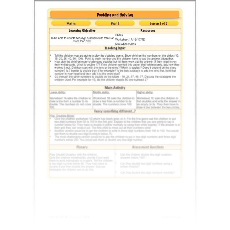 PlanBee Doubling and Halving Year 3 Maths Lesson Plan Packs | KS2