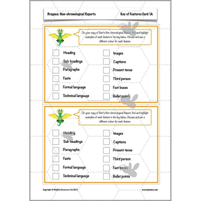 PlanBee Dragons KS2 | Non-chronological Reports Planning | Year 4