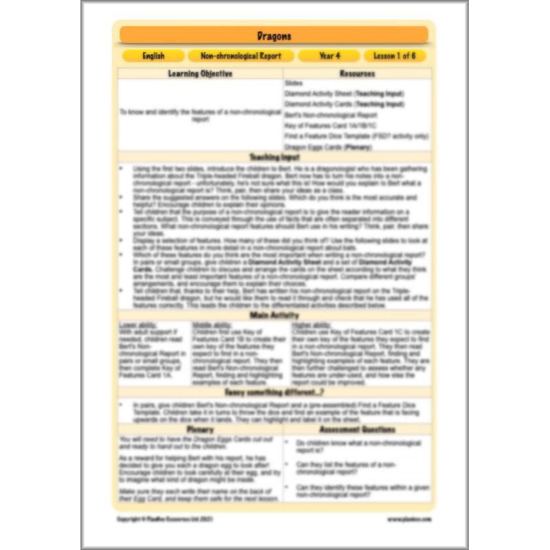PlanBee Dragons KS2 | Non-chronological Reports Planning | Year 4