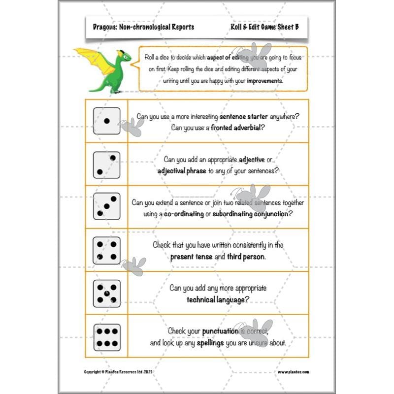 PlanBee Dragons KS2 | Non-chronological Reports Planning | Year 4