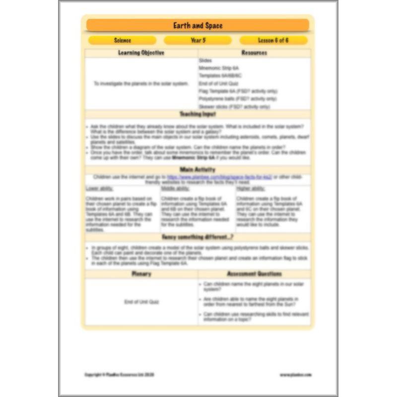 PlanBee Earth and Space Year 5 Science Planning by PlanBee