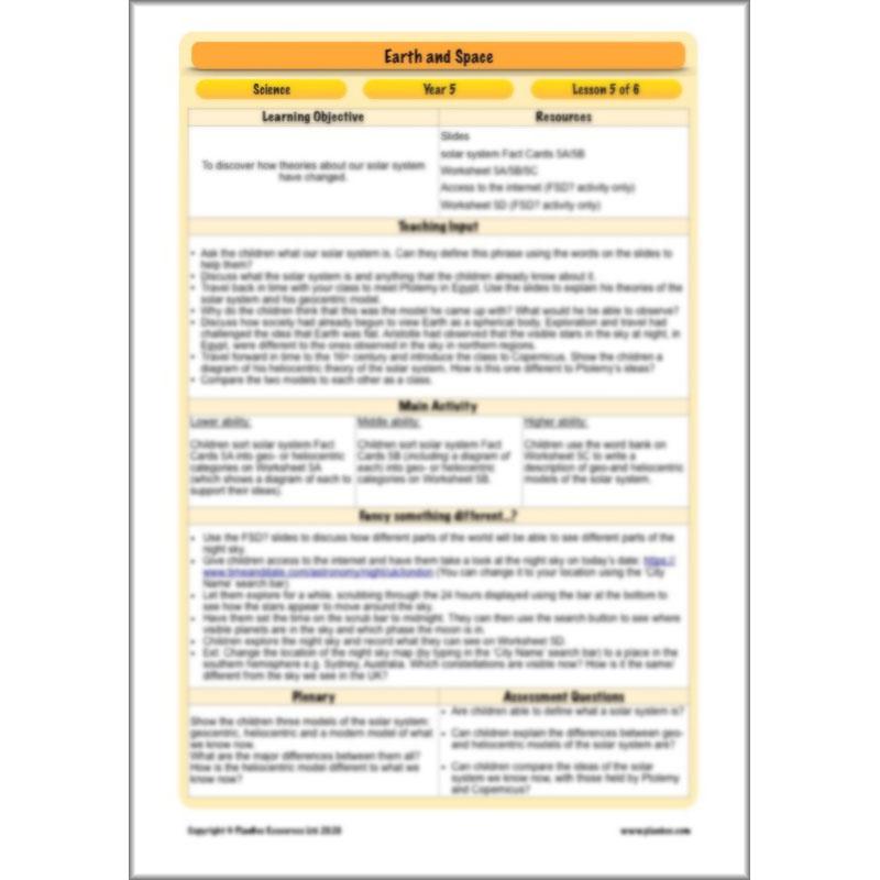 PlanBee Earth and Space Year 5 Science Planning by PlanBee