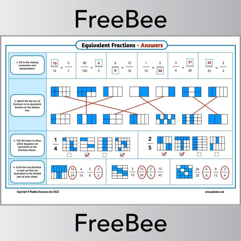 PlanBee FREE Equivalent Fractions Worksheet | PlanBee