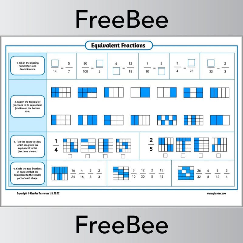 PlanBee FREE Equivalent Fractions Worksheet | PlanBee