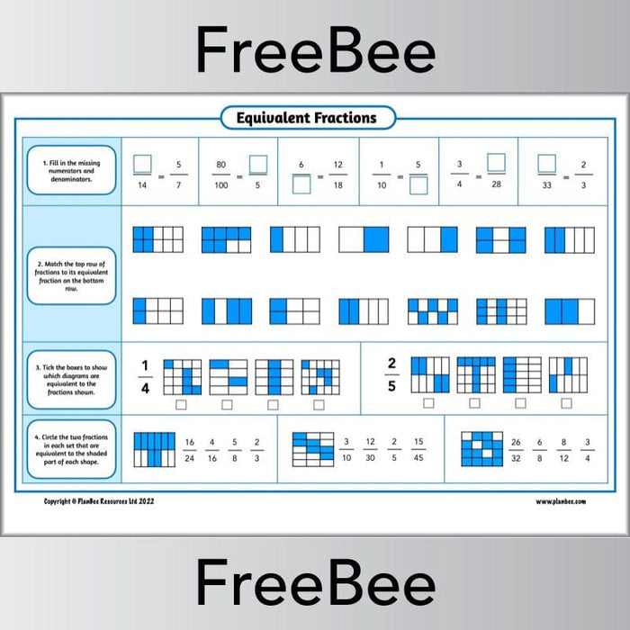PlanBee FREE Equivalent Fractions Worksheet | PlanBee