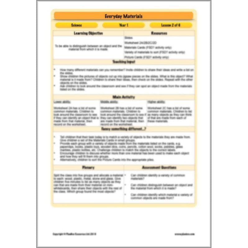 Everyday Materials Year 1 Science Materials Planning for KS1 — PlanBee