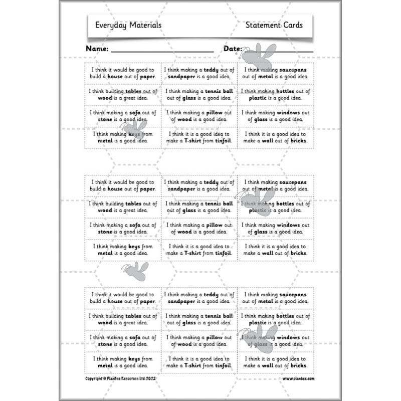 PlanBee Everyday Materials Year 1 Science Materials Planning for KS1