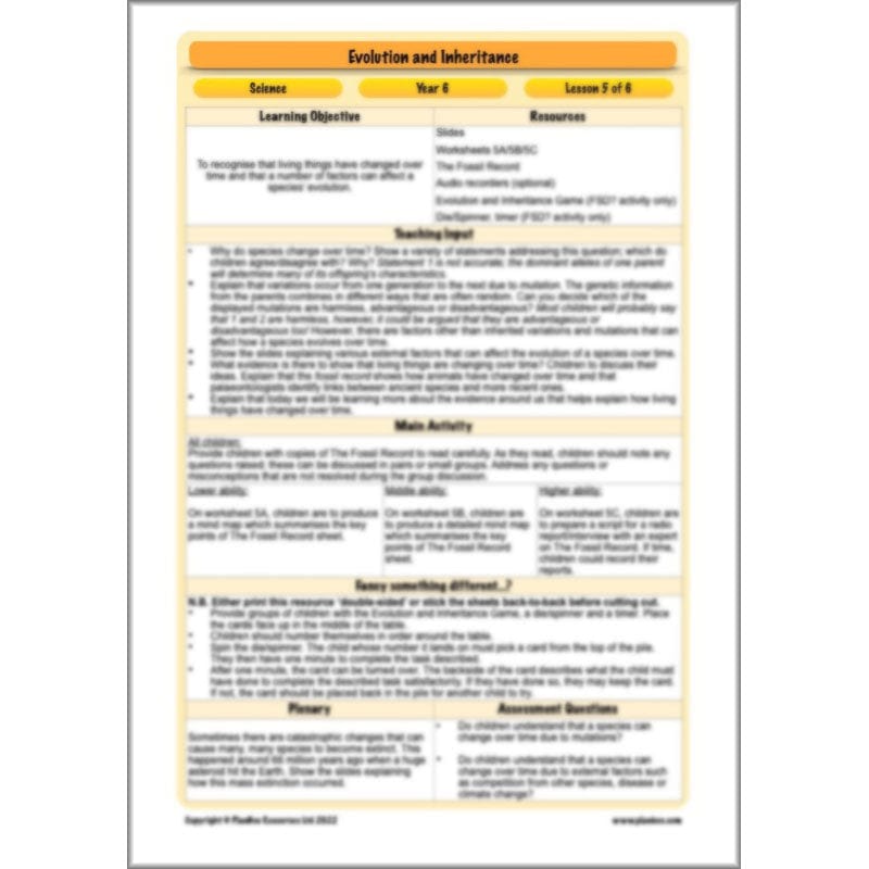 PlanBee Evolution and Inheritance KS2 | Year 6 Science by PlanBee