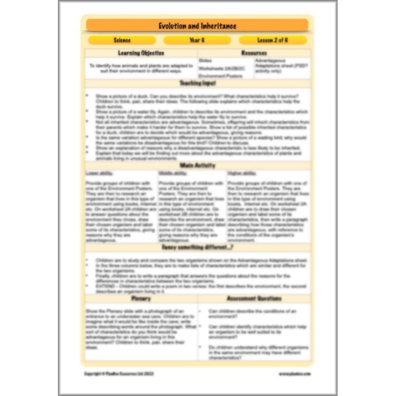 PlanBee Evolution and Inheritance KS2 | Year 6 Science by PlanBee