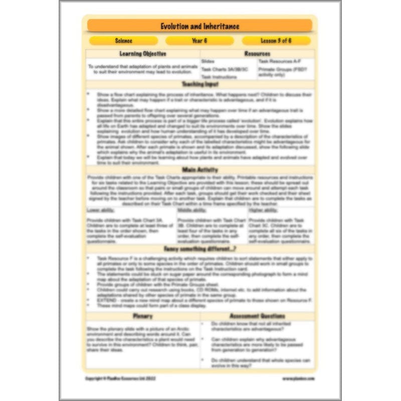 PlanBee Evolution and Inheritance KS2 | Year 6 Science by PlanBee
