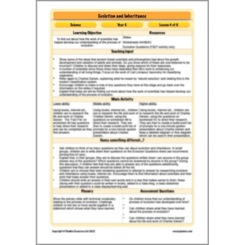 PlanBee Evolution and Inheritance KS2 | Year 6 Science by PlanBee