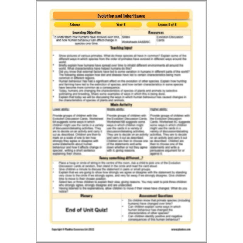 PlanBee Evolution and Inheritance KS2 | Year 6 Science by PlanBee