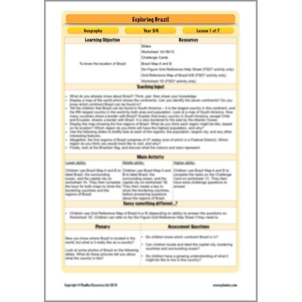 PlanBee Exploring Brazil KS2 Lesson Plan Pack for Year 5/6 Geography