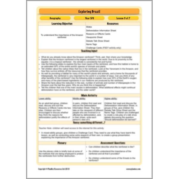 PlanBee Exploring Brazil KS2 Lesson Plan Pack for Year 5/6 Geography
