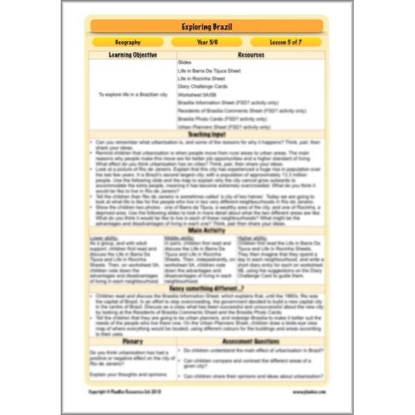 PlanBee Exploring Brazil KS2 Lesson Plan Pack for Year 5/6 Geography