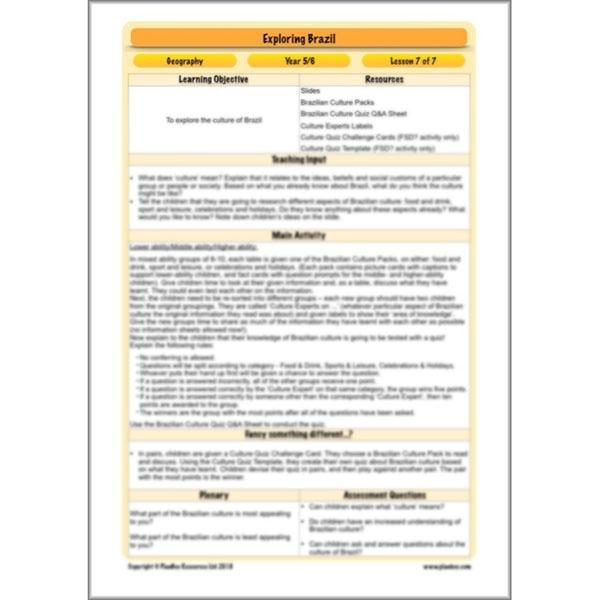 PlanBee Exploring Brazil KS2 Lesson Plan Pack for Year 5/6 Geography