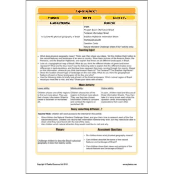 PlanBee Exploring Brazil KS2 Lesson Plan Pack for Year 5/6 Geography